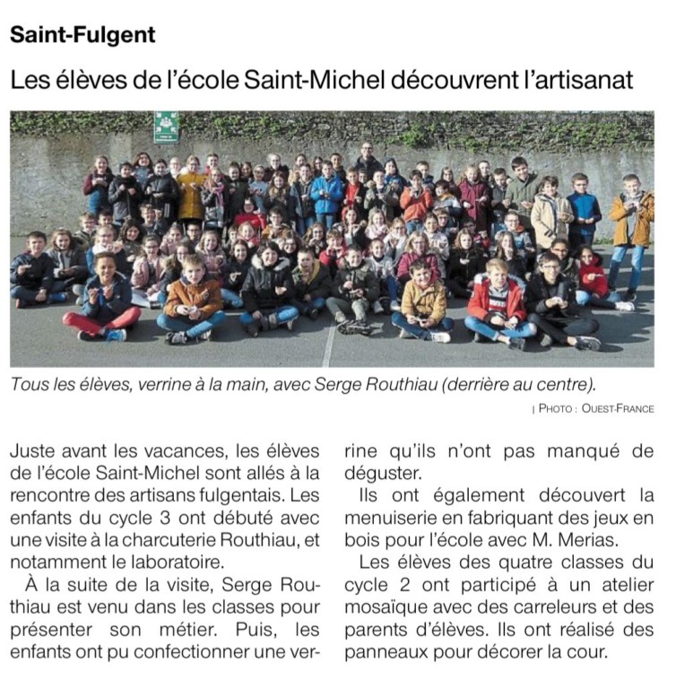 Vu dans la presse: Les élèves de l'école Saint-Michel découvrent l'artisanat